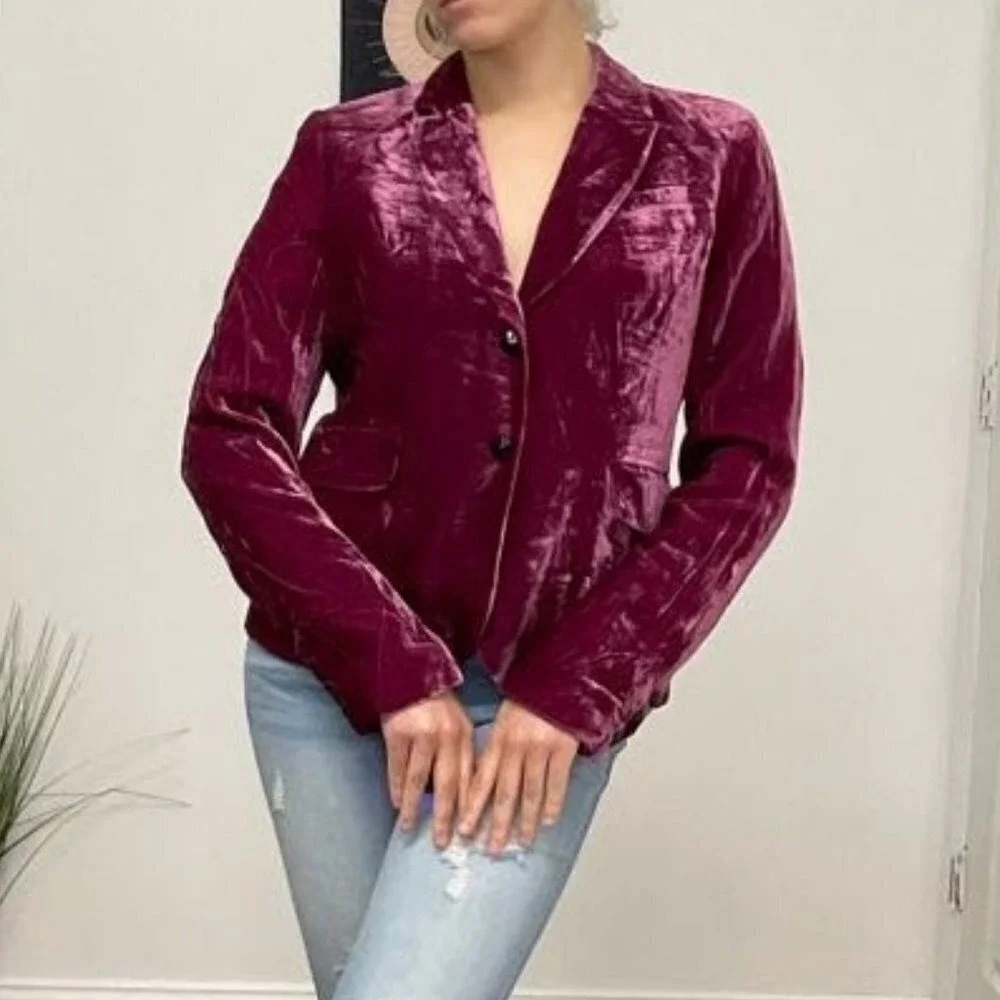 Philippe Adec Button-Up Velvet Blazer Jacket Long Sleeve Size 8 Purple